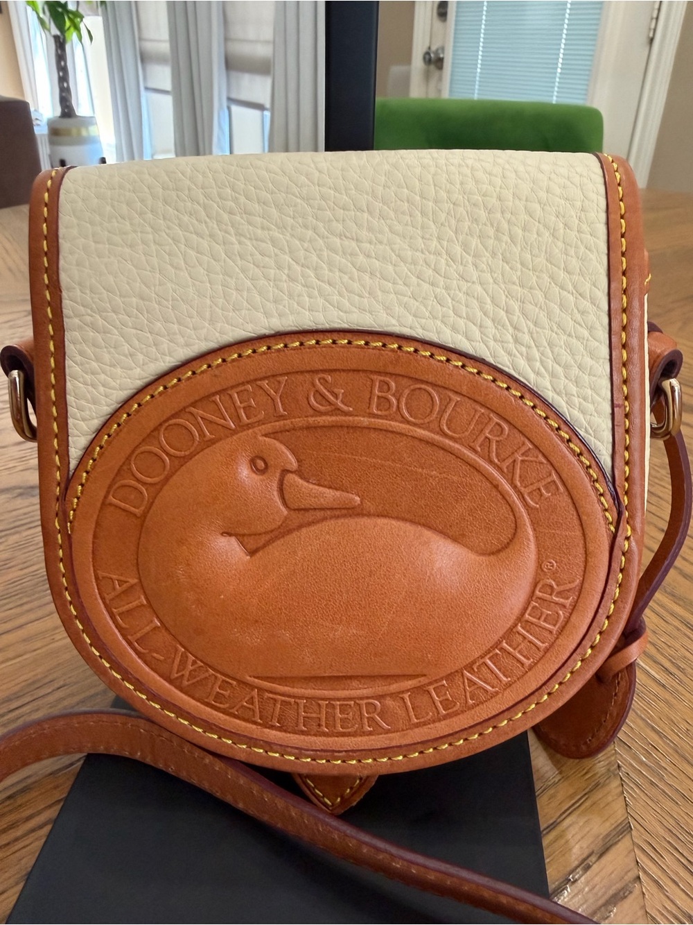 Dooney & Bourke BIG DUCK Leather Crossbody Bag in Cream and Brown